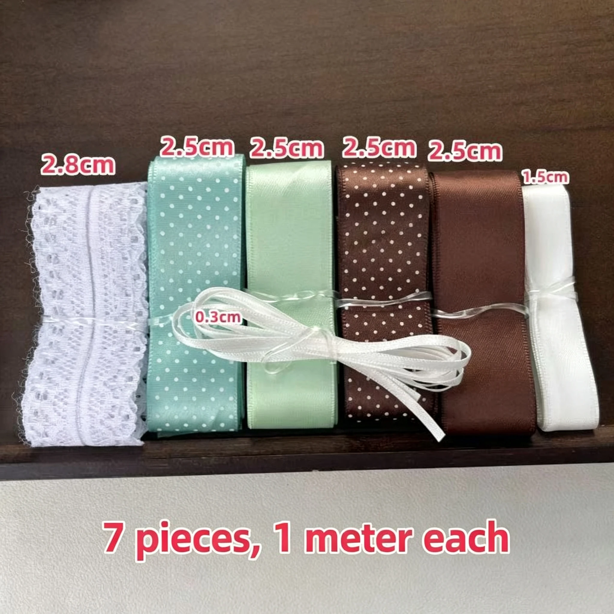 7-teiliges Set mit gepunkteten Schleifenbändern zum Aufhängen an Taschen, DIY-Bastelmaterial-Set für Anfänger, inklusive Klebestäbchen und Abdeckung, niedliches Geschenk – Detail 6