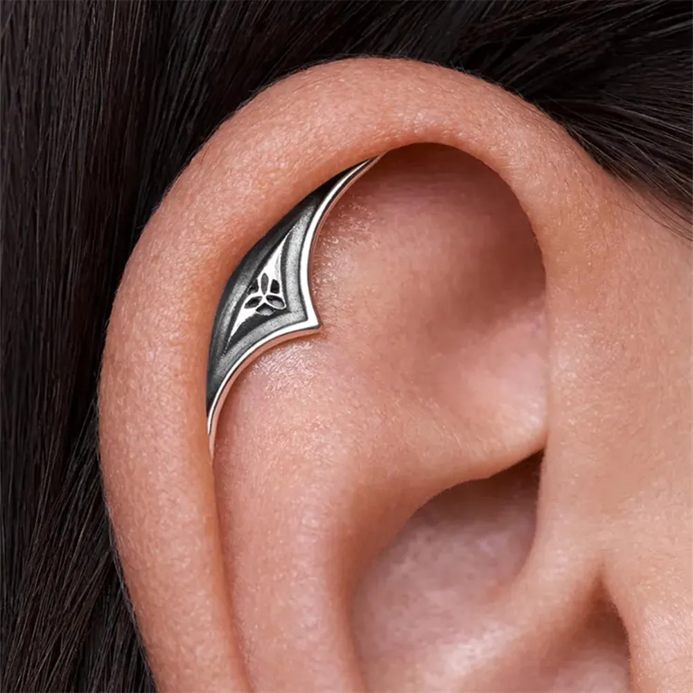 Aide S925 Sterling Silver Vintage Elf Ear Crawler Earring Gothic Vintage Crescent Cartilage Stud for Women Punk Piercing Jewelry view 5