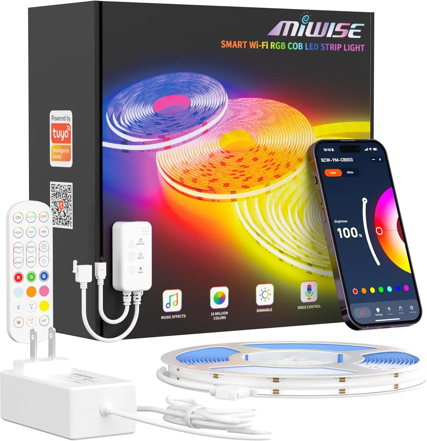 

RGB COB LED Strip Lights, 24V Music Sync, Color Changing, Compatible with Alexa/Google, 20ft Flexible Tape for Bedroom