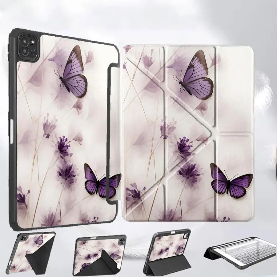 

Holder Cover Tablet Case For iPad Pro 11th 10th 9th 8th 7th 12.9inch Air 4 5 M3 M2 M4 11inch Pro 2025 Mini 6 7 Butterfly Flower