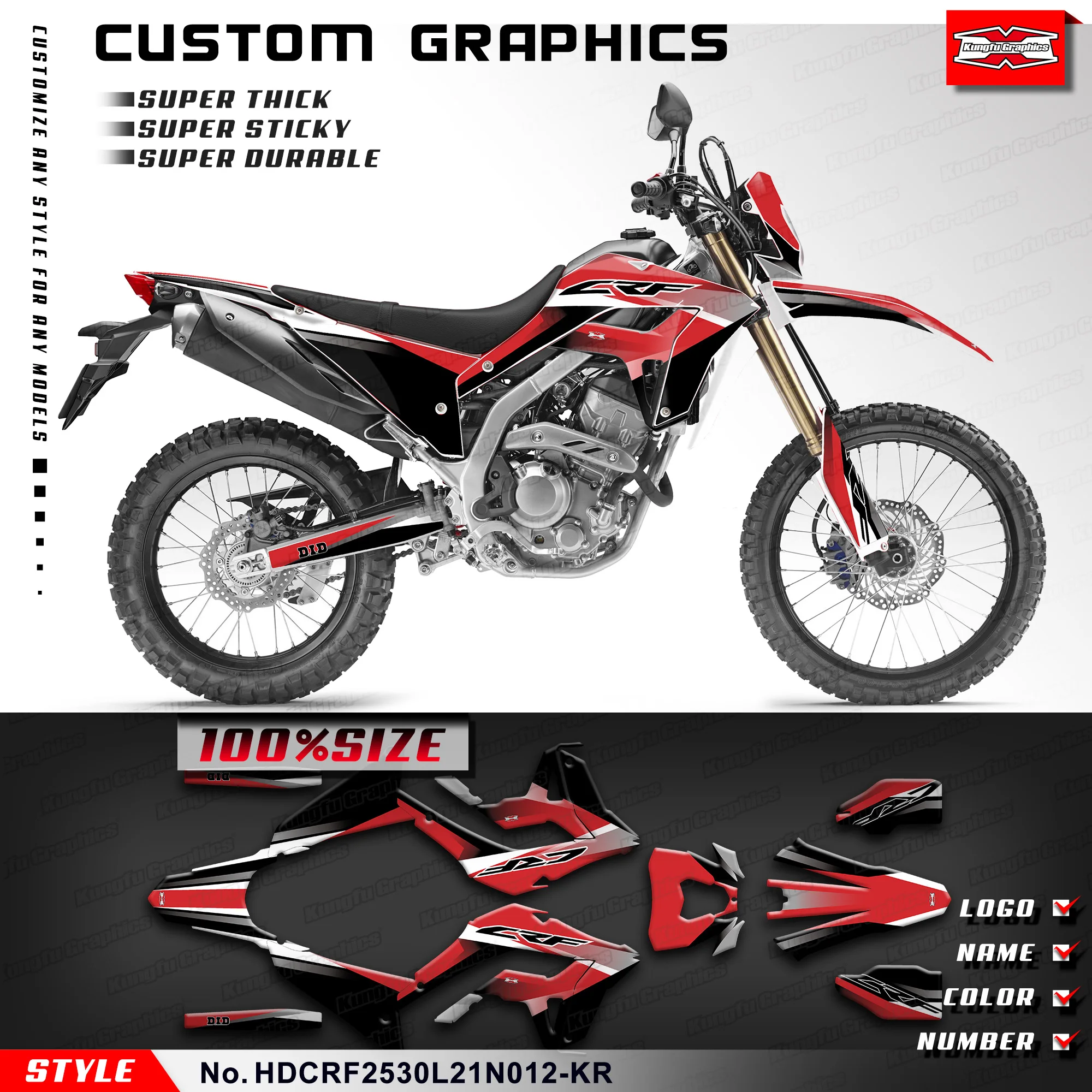 

Полный комплект виниловых наклеек KUNGFU GRAPHICS для Honda CRF 250L 300L CRF250L CRF300L 2021 2022 2023, HDCRF2530L21N012-KR