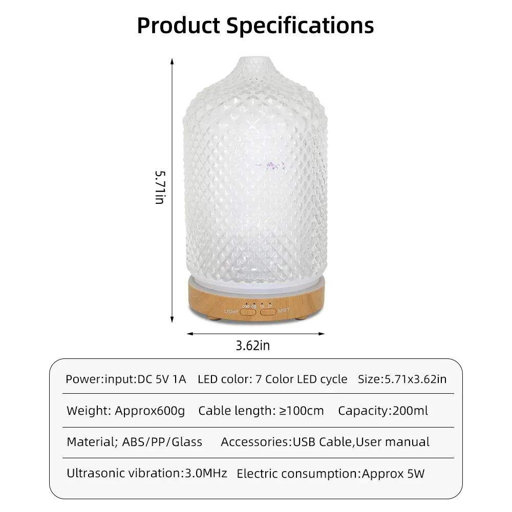 Essential Oil Diffuser with Timer and 7-Color Light