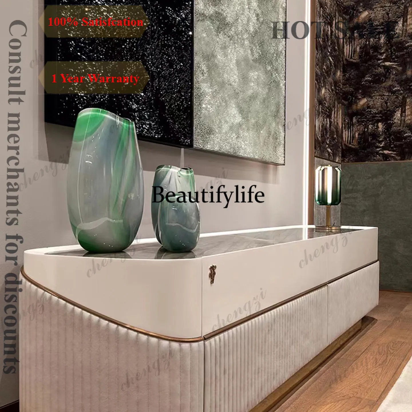 B567 Light luxury designer natural marble TV cabinet Modern living room Home locker