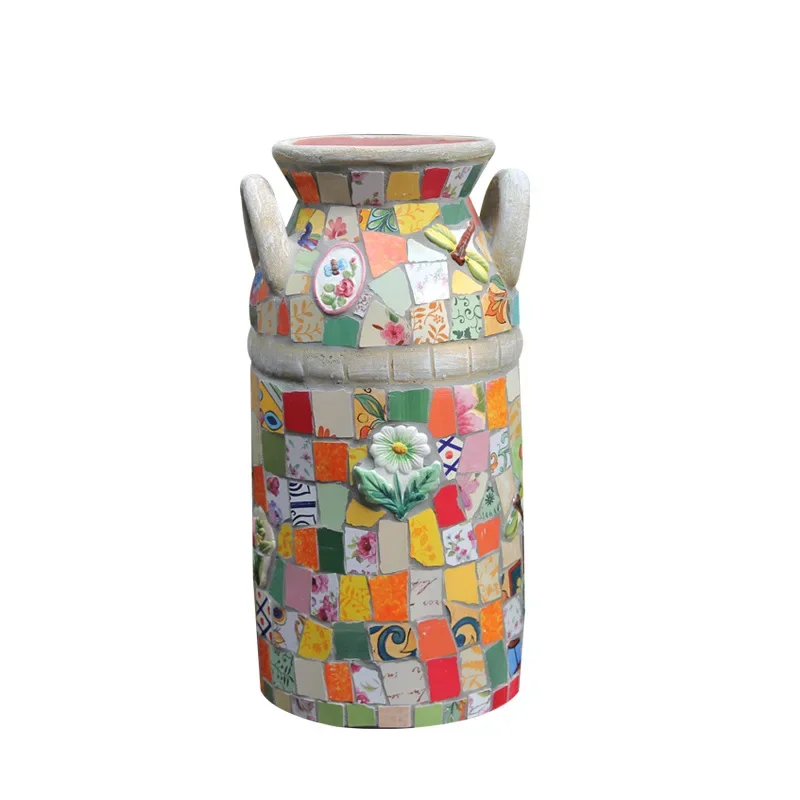 

Hand-painted ceramic mosaic umbrella barrel ornament decoration, flower arrangement living room floor-to-ceiling vase