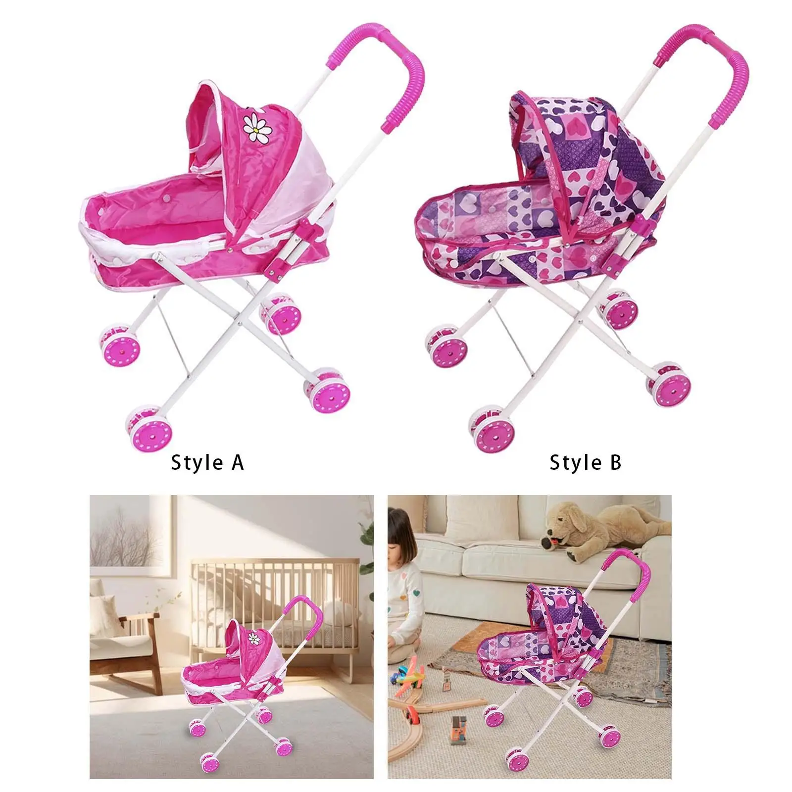 Baby Doll Stroller Pretend Play Party Favors Doll Carrier Girls Gift Realistic Early Development Simulation Pushchair Toy