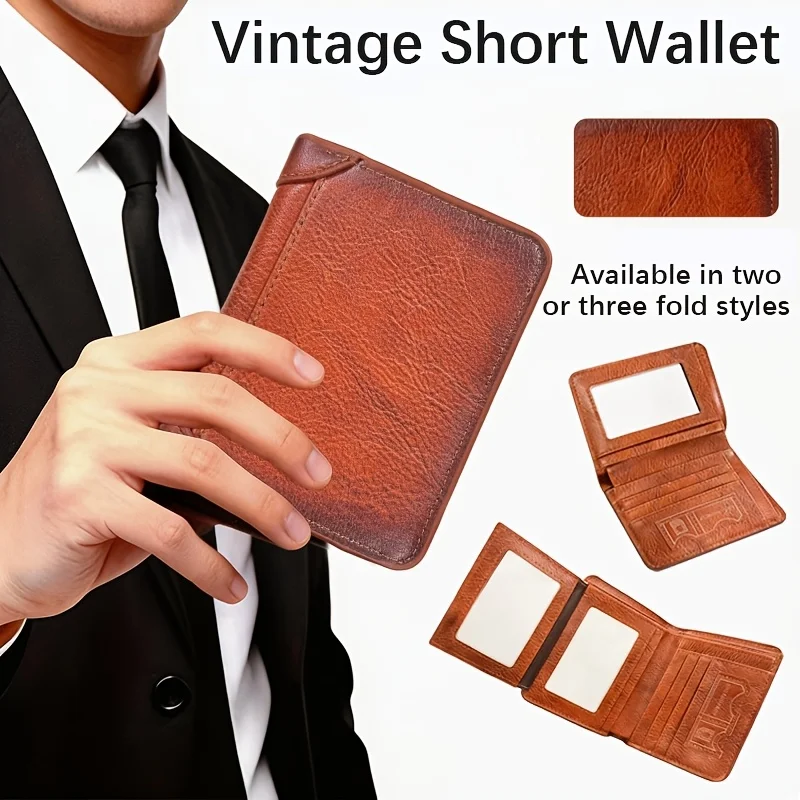 

Кошелек BUYLEMO Vintage из вощеной искусственной кожи, короткий, тройного сложения, с большой вместимостью и множеством отделений для карт