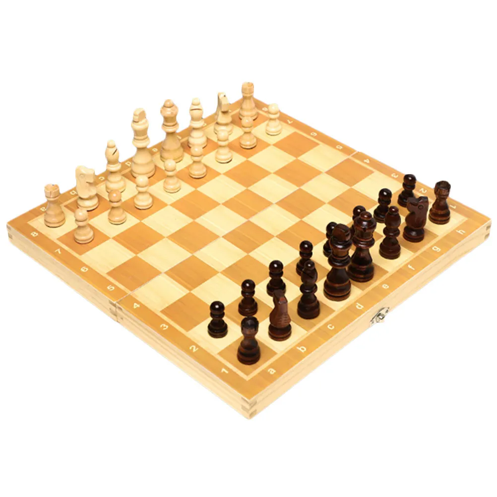 

1Set Wooden International Chess Set Magnetic Folding Board Game for Adults Educational Chess Training Kit Bright