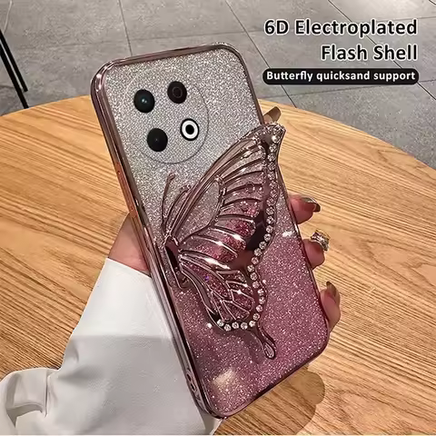 Case For Tecno Spark 30 4G 30 pro 30c Liquid Sand Butterfly Phone Holder Shockproof Case for Tecno Camon 30S Pro 30s 4G