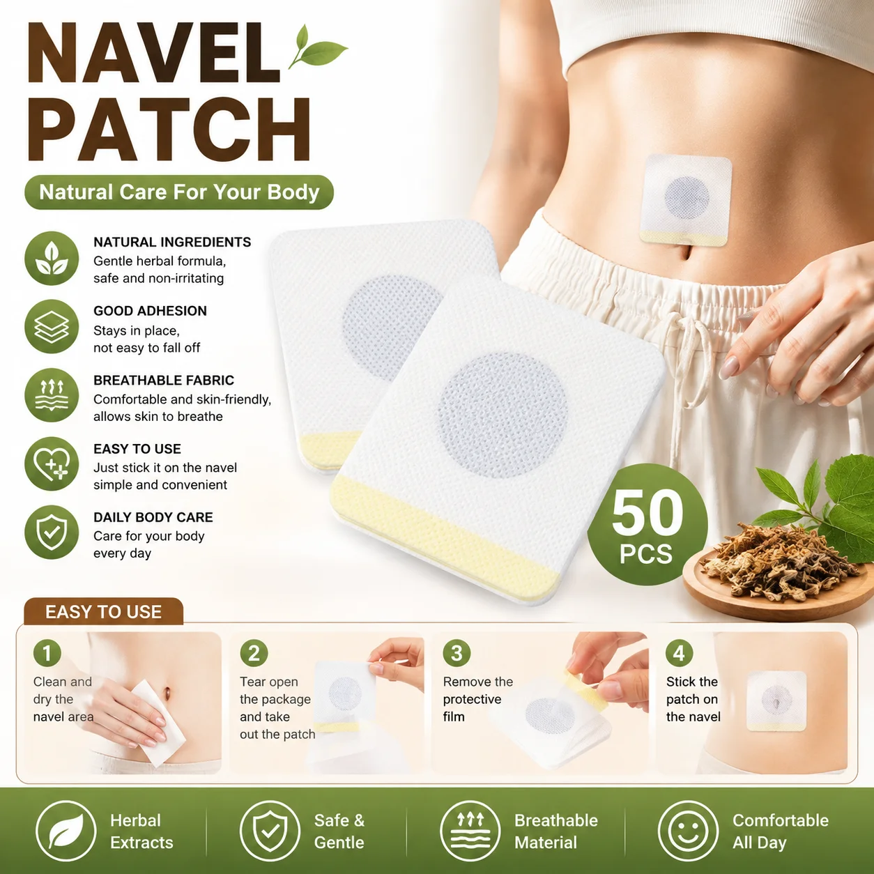 `Disposable Self‑Adhesive Castor Oil Pack Navel Stickers, Leak‑Resistant Universal Belly Button Protector Replacement Pads`