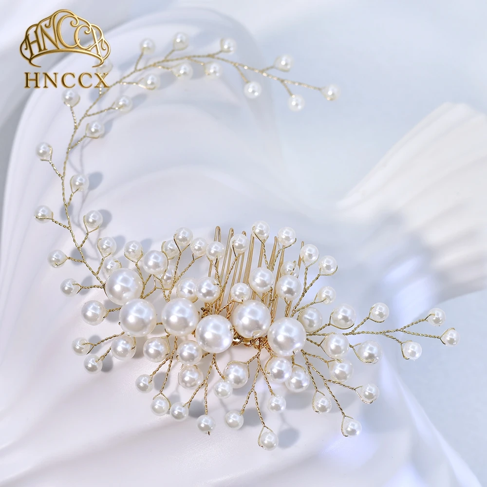 HNCCX Элегантный свадебный гребень для волос с жемчужной лозой, золотой боковой гребень для невесты, аксессуары для свадьбы A255