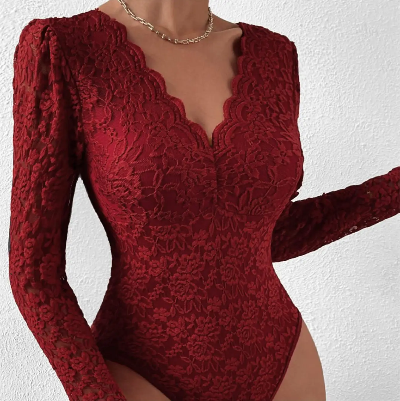 

woman Exotic Apparel Hot selling Teddies sexy solid color lace long sleeved spicy girl see through slim fit jumpsuit Bodysuits