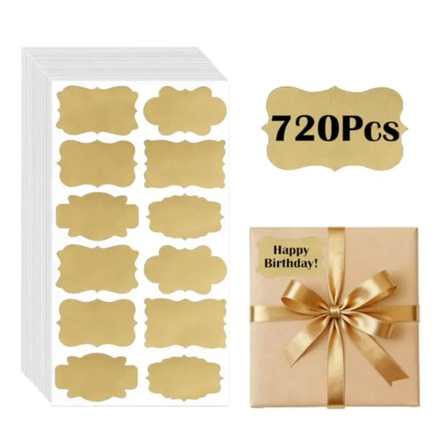 720pcs Gift Tag Stickers 12 Labels per Sheet, 6 Cute Shapes, 1.2×2 inch Brown Gift Labels for Presents, Easy to Use, Perfect fo