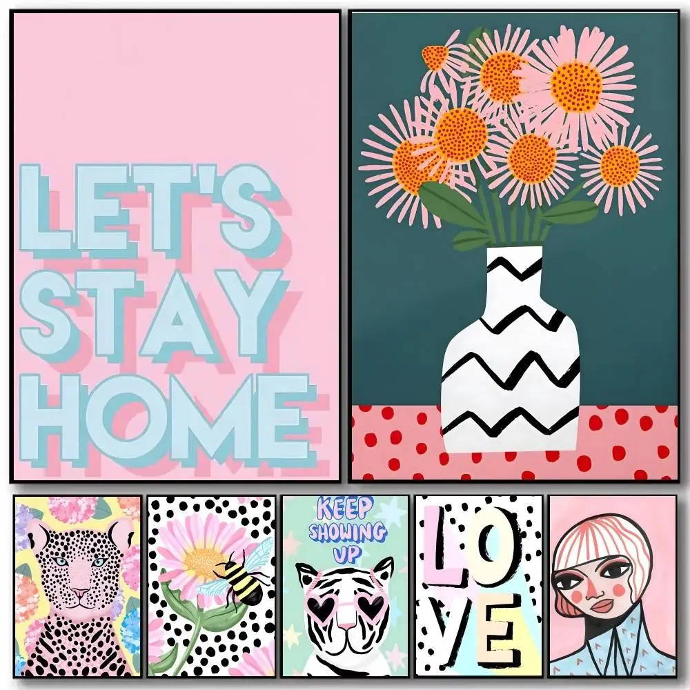 Leopard Girl Pastel Lightning Bolt Decor Poster Art With Prints Home Bedroom Living Room Decoration Gift