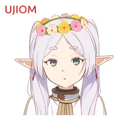 UJIOM 13cm X 12.6cm Frieren Cute Wall Stickers Girl with The Garland on Her Head Decals Waterproof Creative Bathroom Decoration
