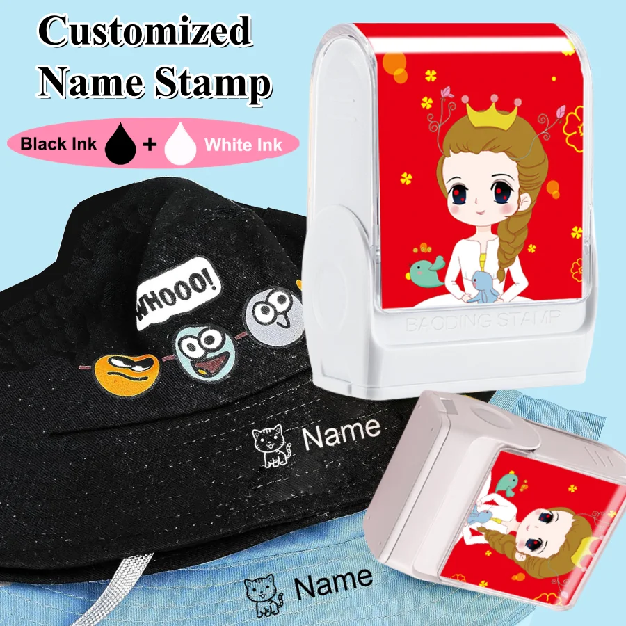 

Custom Kids Personalized Name Stamp Kit - Black & White Washproof Ink for Clothing Labels | School Uniforms, Fabrics & Bags