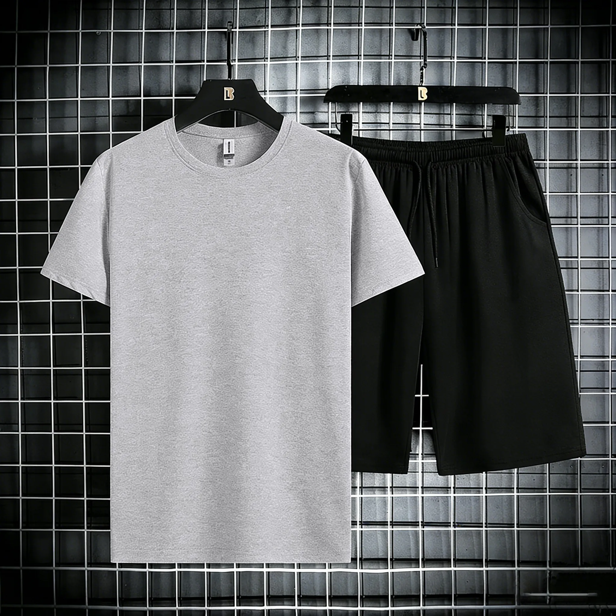 

18 Color Solid Short Sleeve Man Cotton Summer Basic T-Shirt Set Simple Running Tees & Shorts Loose Jogging Sportpants Gym Pants