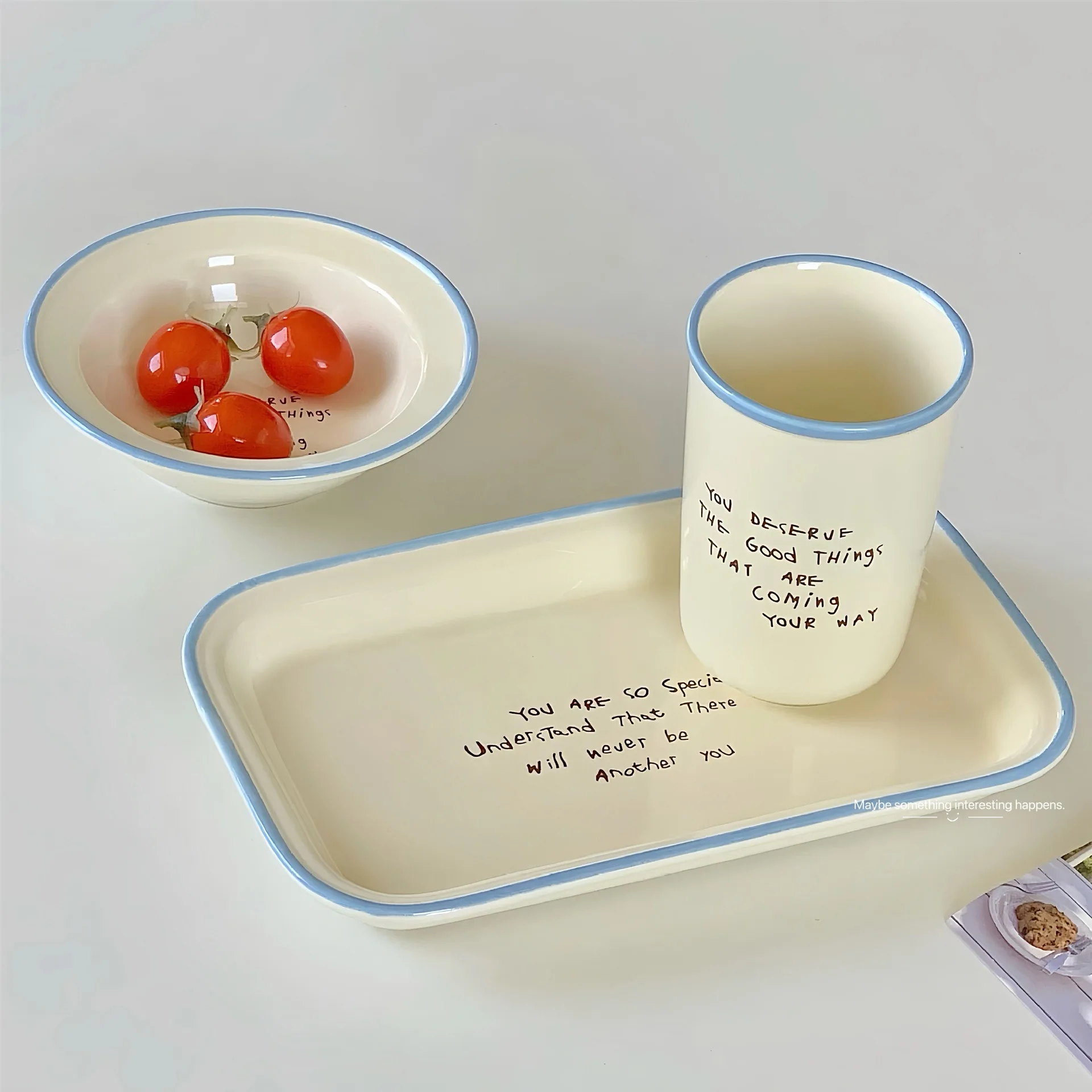 British Style Letter Plate， Ins High Aesthetic Ceramic Plate Home High-end Feeling Deep Breakfast  Cake Dessert Plate