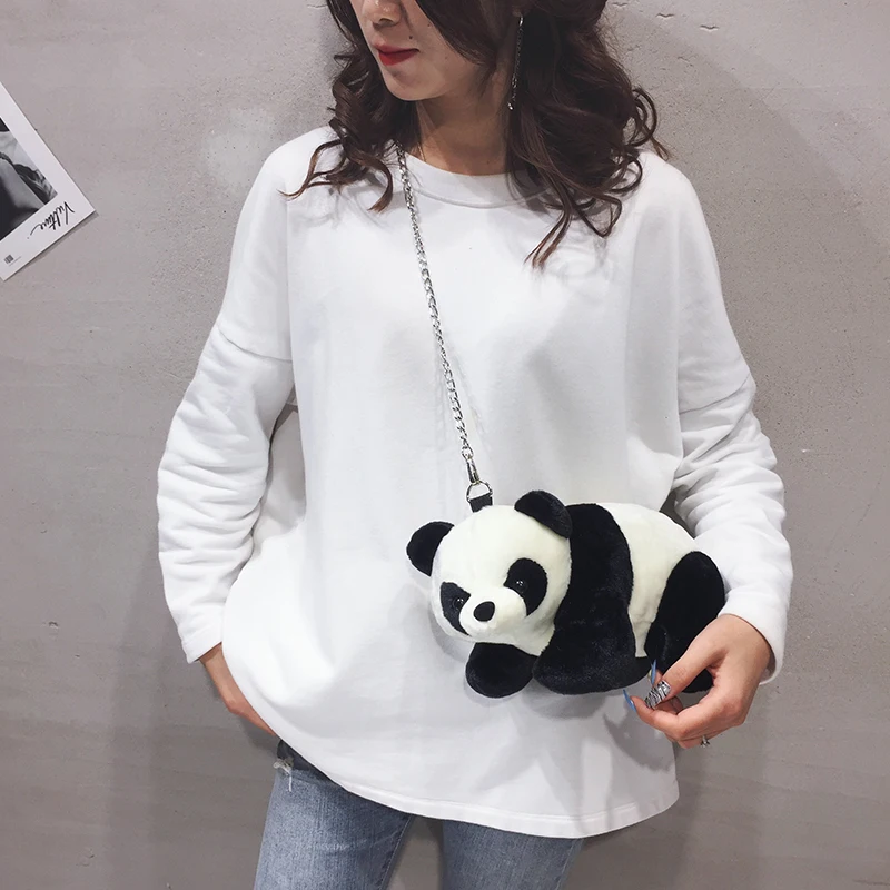 Korean Style Cute Panda Plush Bag Girls Personalized Crossbody Bag Female Kawaii Cartoon Chain One Shoulder Bag Wallet Shopp bag