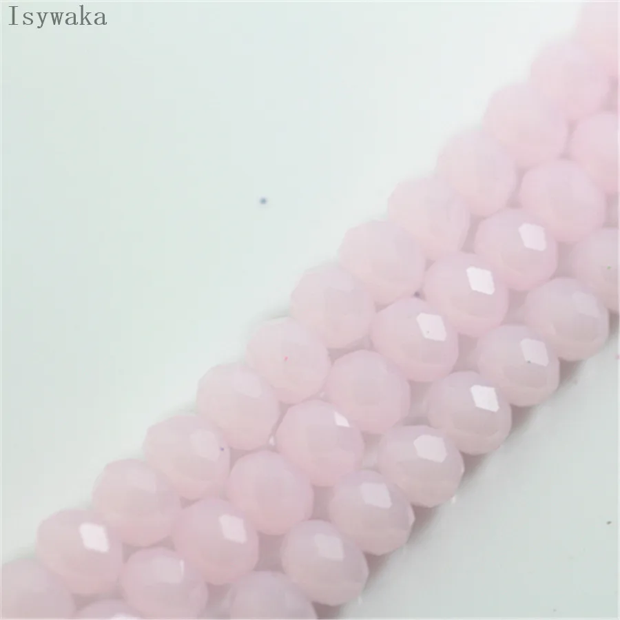 Isywaka Solid pink Color  6*8mm 65pcs Rondelle  Austria faceted Crystal Glass Bead Loose Spacer Round Bead for Jewelry Making