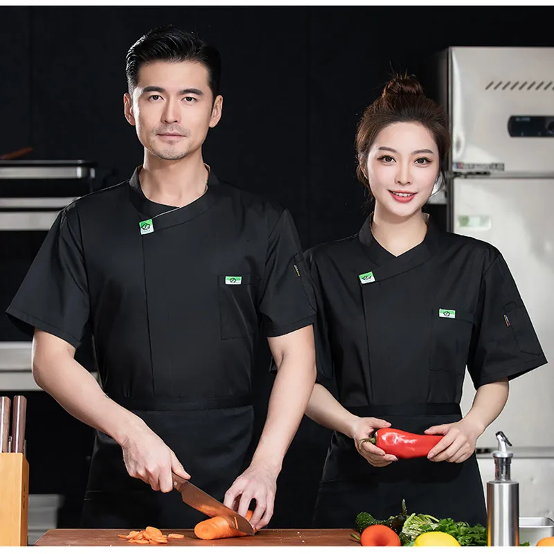 Uniforme de Chef, Costume d'hôtel de Restaurant de restauration, vêtements de cuisine, chemise de Chef, tablier à manches courtes, vêtements de cuisine, Costume de travail pour hommes et femmes