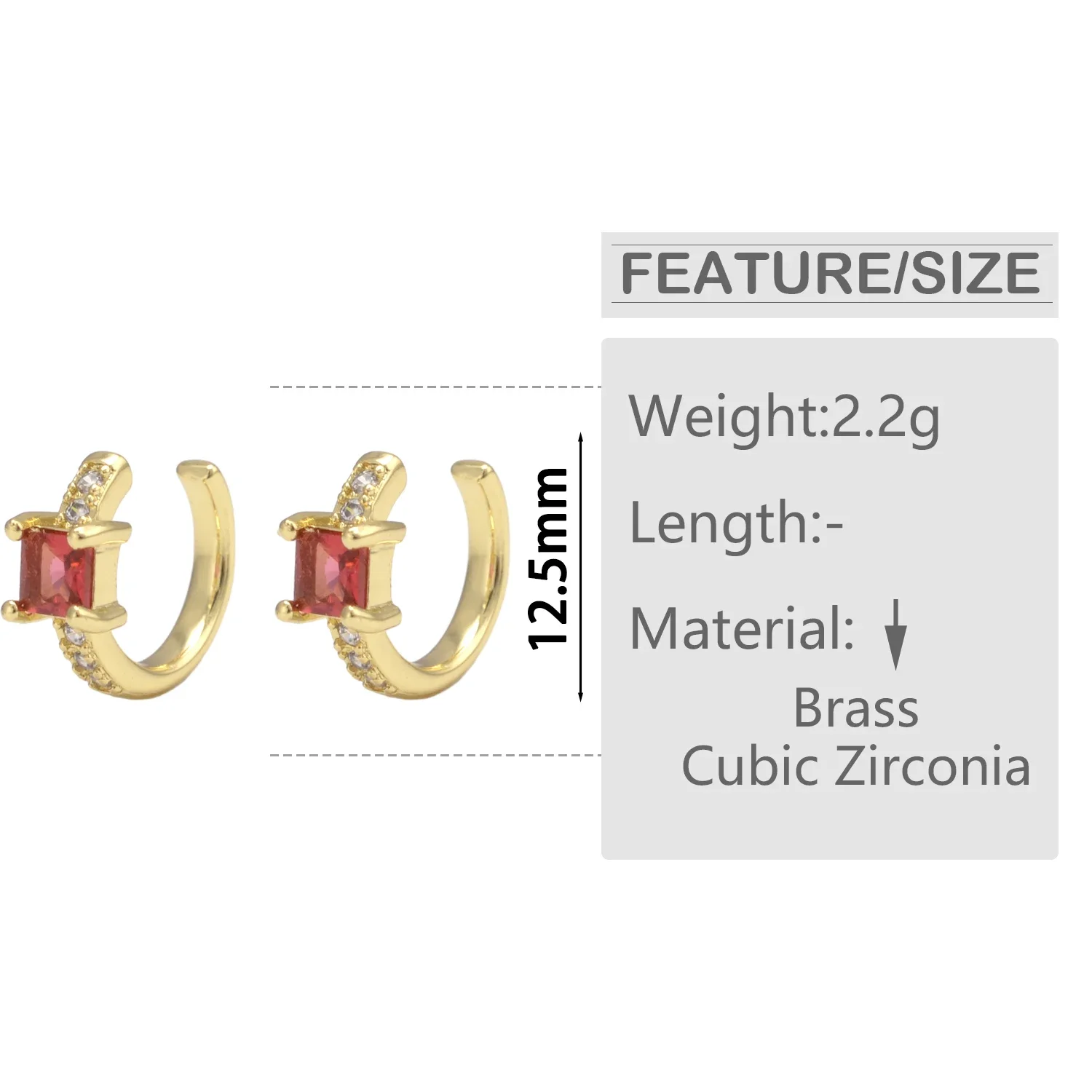 C Shape Zircon Ear Cuff for Man Women Luxury Ear Buckle Non-Piercing Copper Gold Plated Ear Clip Hip Hop Jewelry Accessories