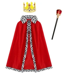 Halloween Adult King Red Cloak Costume Kids King Prince Robe Crown Velvet Cape Children Birthday Party Cosplay Accessory Suit