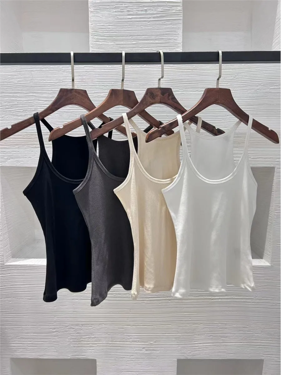 Geribbeld Massief Slanke Tanktops Voor Dames Eenvoudig Chique Mouwloos All-Match Basisvest Voor Dames 2024 Zomer Nieuwe Casual Fashion Camis