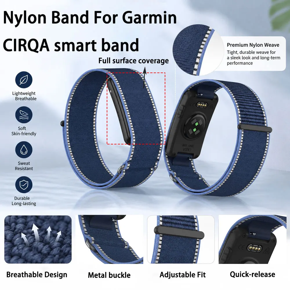 Soft Nylon Wristband Exclusively for Garmin CIRQA Smart Band Lightweight One-Piece Strap Breathable for Garmin CIRQA Smart Band
