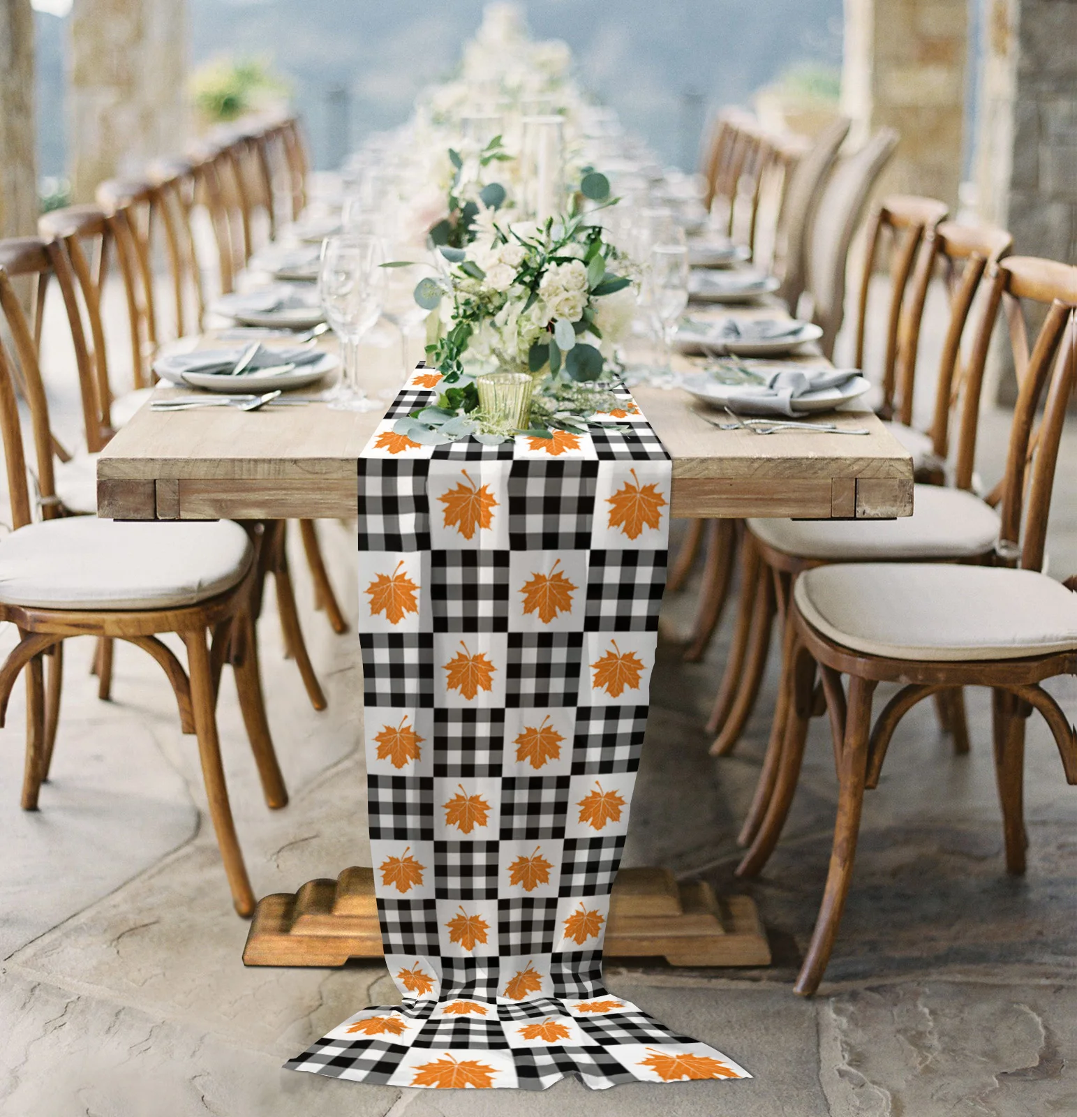 

Black And White Gauze Maple Leaves Sheer Chiffon Table Runner Wedding Party Birthday Tulle Voile Tablecloth