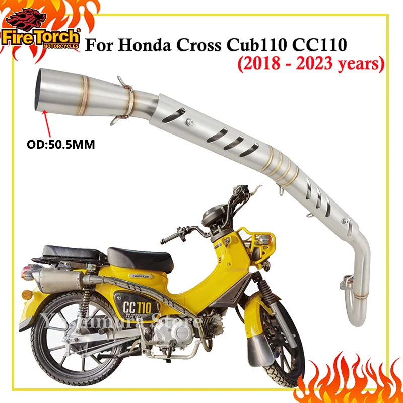 Slip On For Honda Cross Cub110 CC110 2018 - 2023 Motorcycle Exhaust Escape Systems High Position 51MM Front Middle Link Pipe