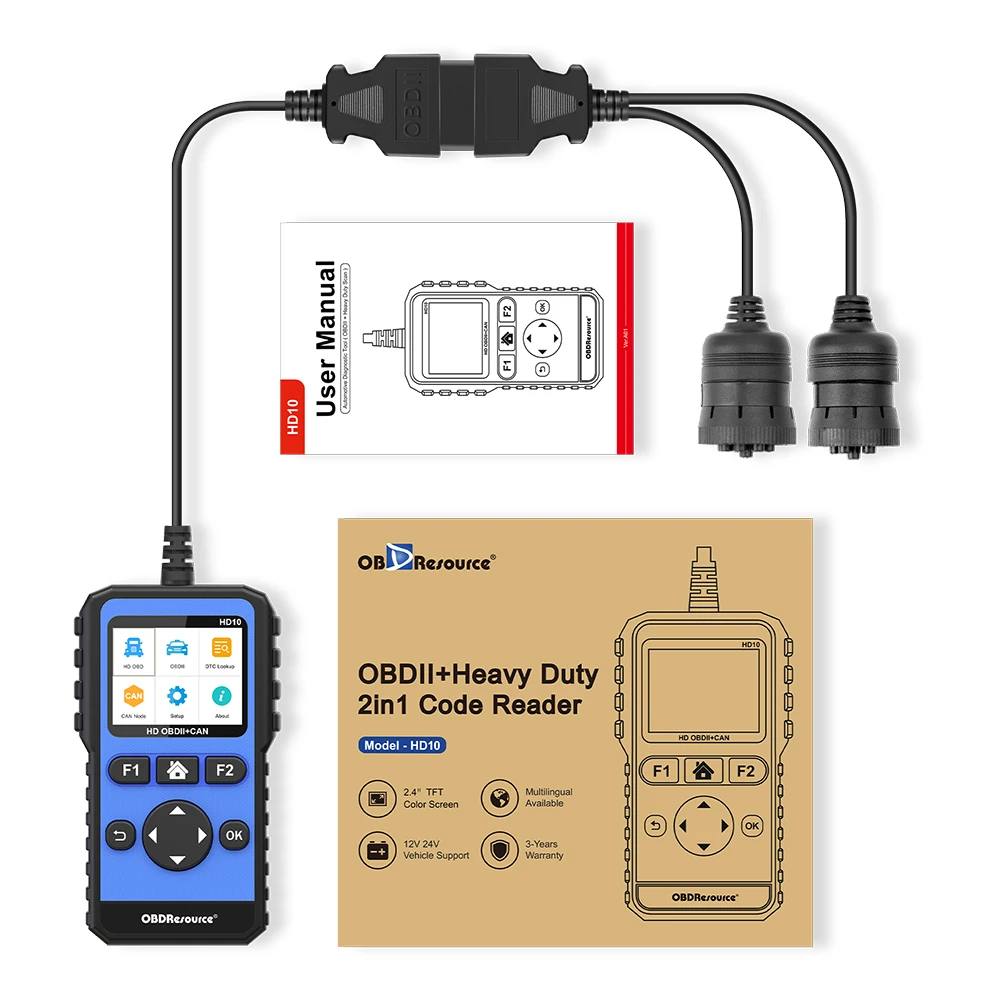 OBDResource Full Systems Heavy Duty Truck Scan Tool HDOBD/EOBD/OBD Diagnostic Scanner Automotive Diagnostic Tool 12V 24V Diesel