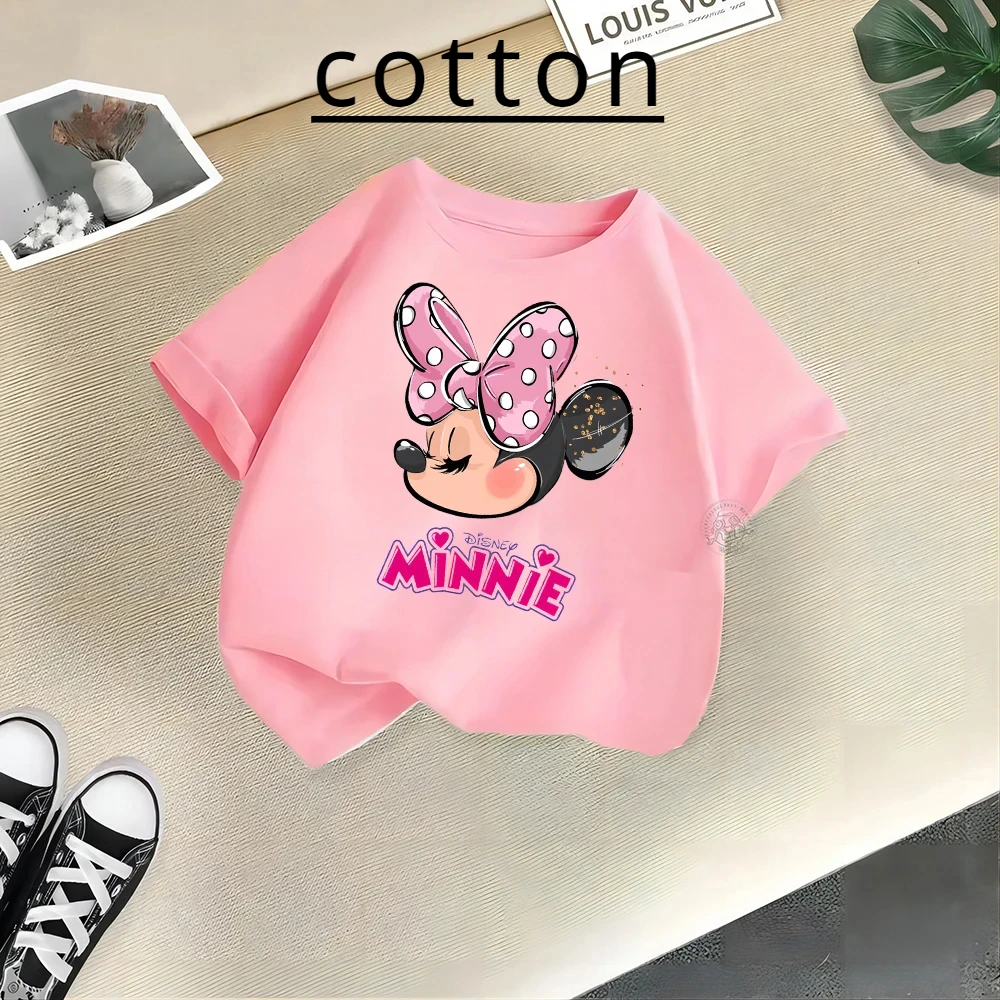 Brand Disney Mickey Kids Clothing Summer Fashion Girls Child Cotton T-shirt Playful Cartoon Cute Beby Tees Short-sleeved Top