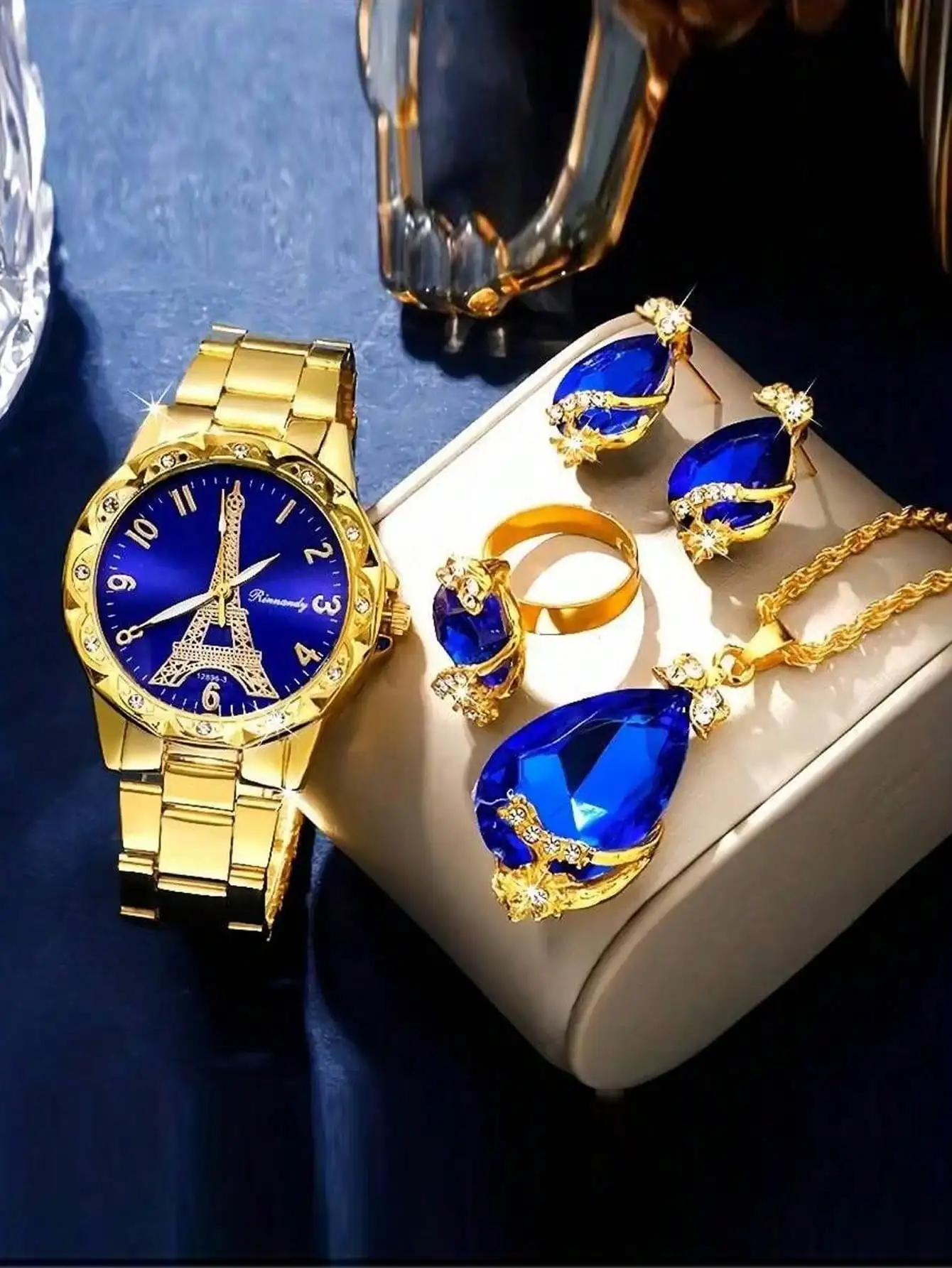 

Комплект женских часов из 5 предметов, модная Парижская башня, ниша, легкая роскошь, кварцевые часы с бриллиантами для женщин