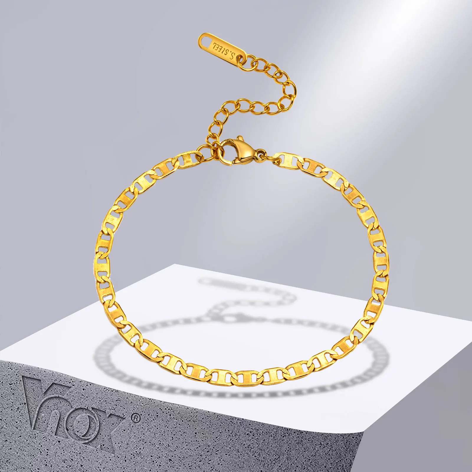 Vnox Wolesale Slim Bracelets for Women, Gold Color Stainless Steel Anchor Chain, Mariner Chain Bracelet, Minimalist Chic Jewelry