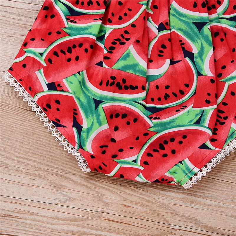 Baby Girls Watermelon Print Bodysuit Headband Short Sleeve Romper 0-3Y Newborn Infant Toddler Summer Casual Jumpsuit Outfits