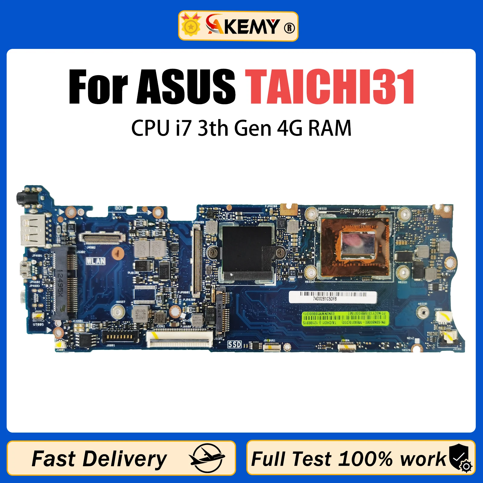 

Материнская плата AKEMY для ноутбука Asus TAICHI31 Taichi 31, материнская плата 60NB0080-MBA010 с процессором i7 3-го поколения, 4 Гб ОЗУ, материнская плата 100%, протестировано