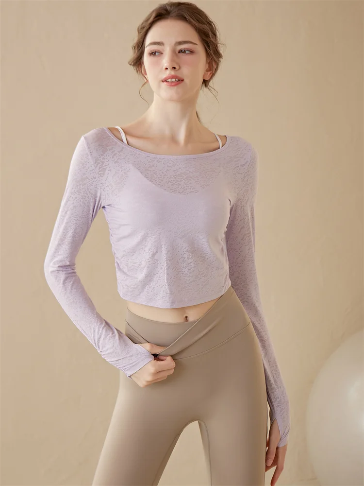

Women's Yoga Fitn Training Long Sve T-irt Hollow out Ba Design Breathable Sportswear Autumn Winter New Arrival
