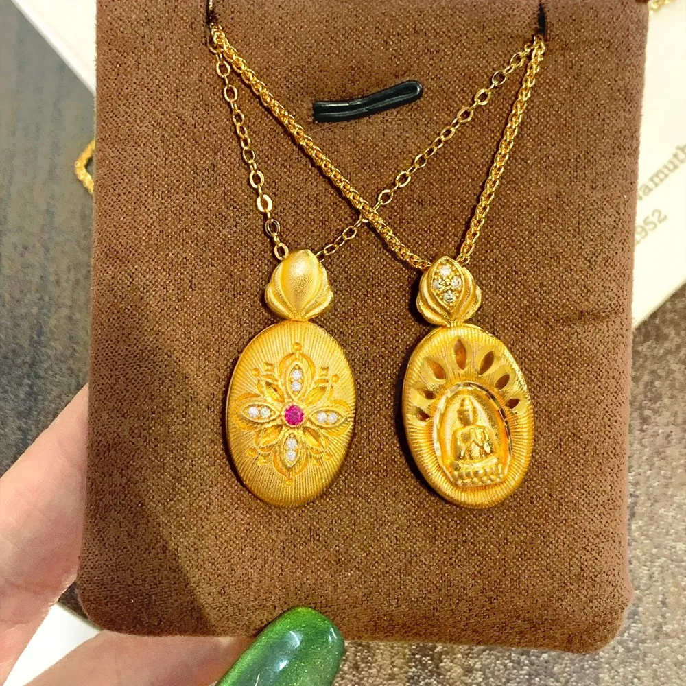Hollow-out inlay Ruiyi Ya Zun pendant ancient French new Chinese style 9999gold
