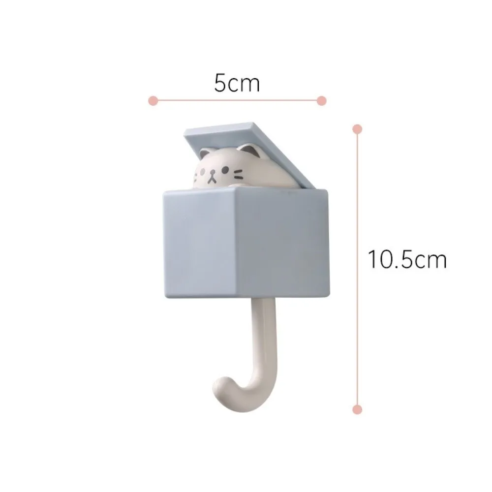 Retractable Pop Up Cute Cat Wall Hook Punch Free Wall Mounted Cute Animal Wall Hooks Self Adhesive Hidden Cartoon Design
