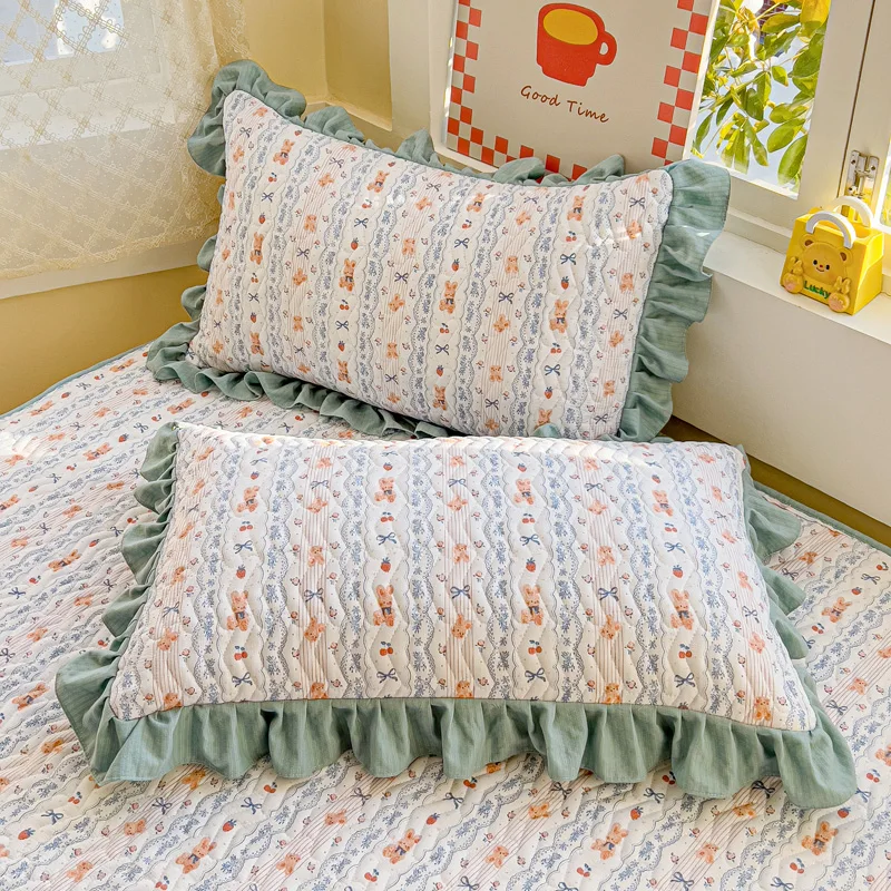 Bonenjoy 2pcs Pillowcase Ruffles Pillow Cover Quilted Pillowslip 48x74cm Cushion Covers Home Soft Pillow Case 베개커버