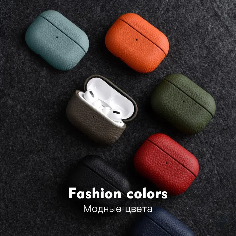 Melkco 100% Genuine Leather Case For Airpods 4 3 2 Pro 2 Lychee Pattern Cowhide Cases for AirPods Pro 2 Premium Business Cover