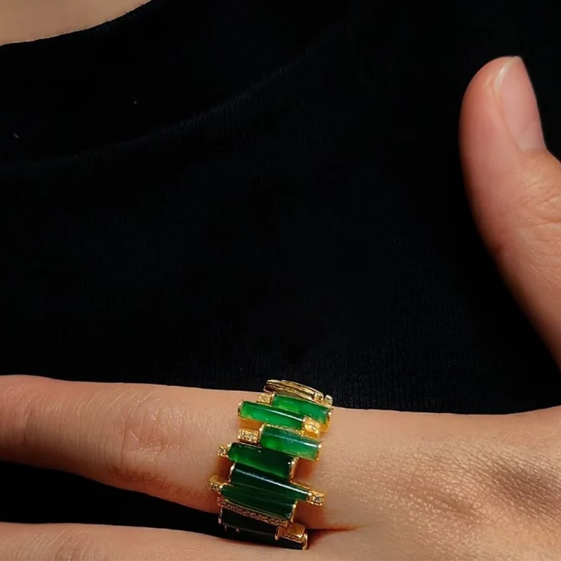 Foxanry Gold Color Sparkling Green Zircon Rings For Women Girls Creative Trendy Vintage Elegant Engagement Jewelry Accessories
