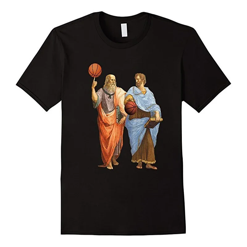 Funny Philosopher Plato Aristotle Basketballer Match T-Shirt 100% Cotton O-Neck Short Sleeve Casual Mens T-shirt Streetwear