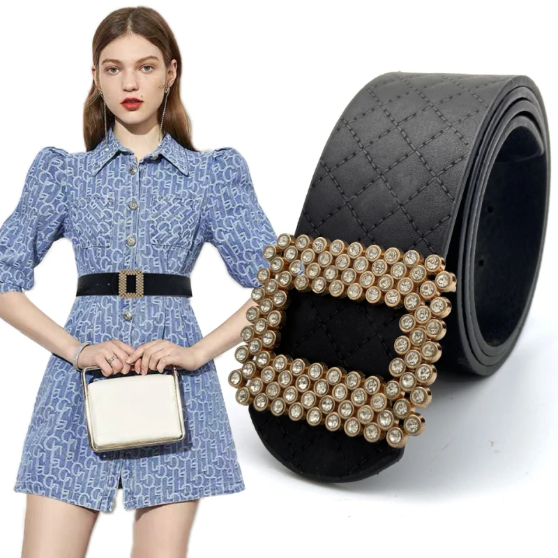 New Women Wide Belt  Fashion Korean Version Diamond Buckle Waistband for Women Dress Ladies Strap Leisure Girl Coat Belts