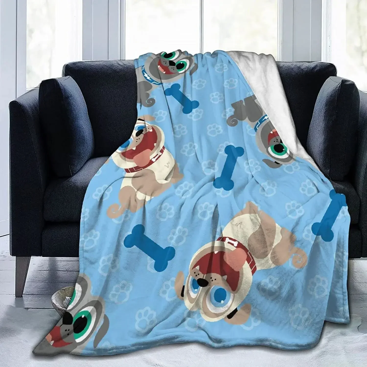 Cute Dog Flannel Throw Blanket Cute Cartoon Dog Blanket for Kids Boys Girls Warm Lightweight Super Soft King Queen Size Gift