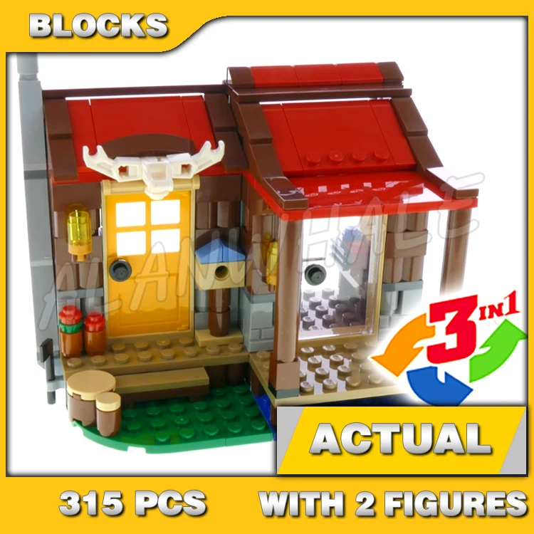 315pcs Creator 3in1 Wilderness hut Outback Cabin Canal Boat Bird Viewpoint 11398 Building Block toy Compatible with Model