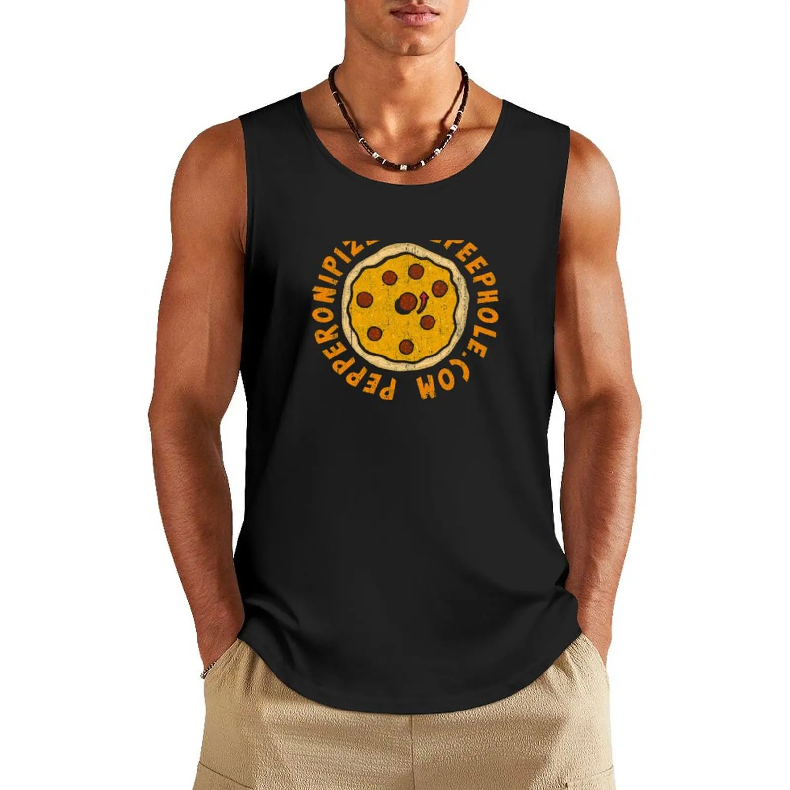 Pepperoni Pizza Pie Peephole Dot Com Tank Top Men's gym Man sleeveless shirt