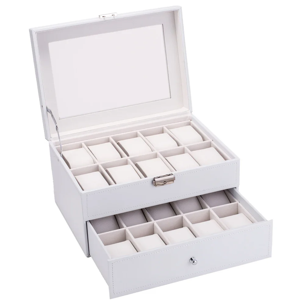 

20 Watch Box Lockable Organizer Display Case with Glass