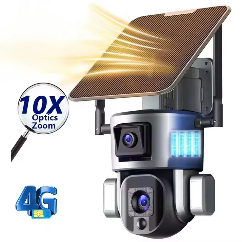 Zoom Wireless Outdoor Solar Powered Security IP Human Track 8MP Dual Lens CCTV 4g  Camera