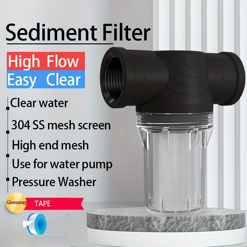 1 Stück 1/2 Zoll Sedimentfilter, horizontaler Filter, ausgestattet mit 316 Edelstahl 40/250 Mesh, geeignet für Hochdruckreinigerpumpen, Gartenwasserrohrfilter für den Außenbereich